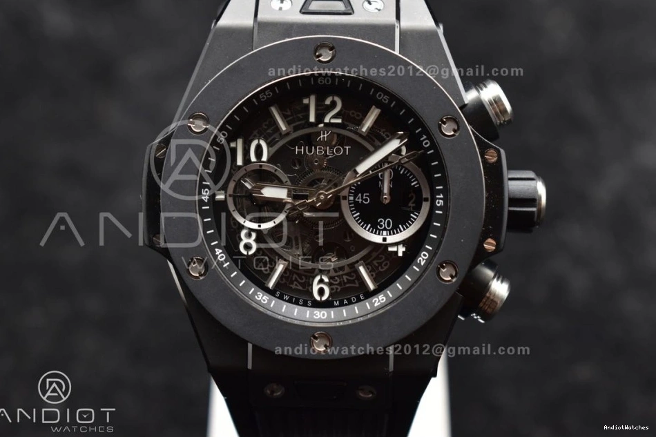 A Strap 1:1 Unico Hublot 893 Rubber on Bang Dial ZF Black BestValue Edition Best Black Full Skeleton Big 0712